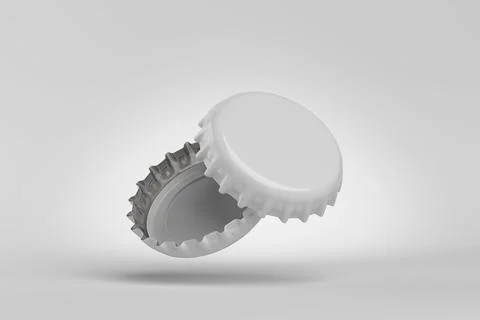 White beer caps on gray background, 3D rendering. Stock Illustration