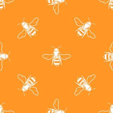 White bees orange background vector seamless pattern Stock Illustration