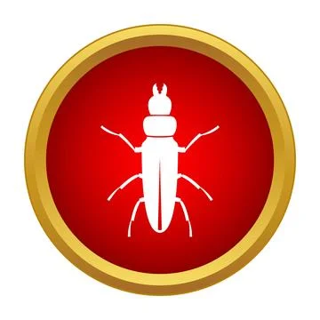 White beetle or bug icon in red circle Stock Illustration