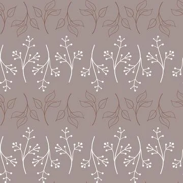 White beige brown grass sprig with berry seamless pattern Stock Illustration