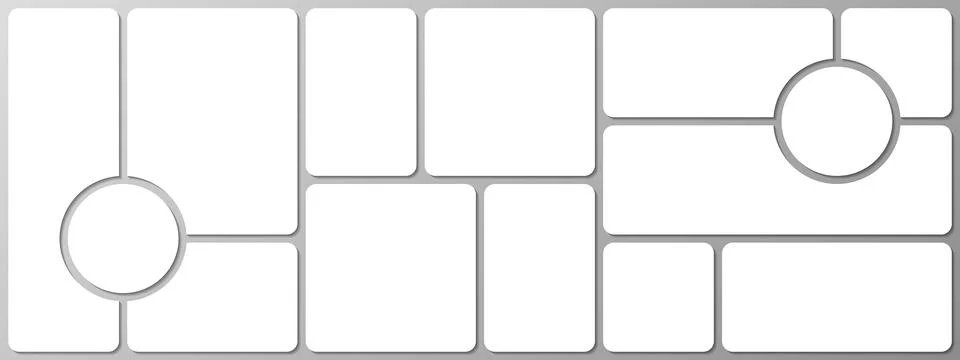 White bento grid horizontal moodboard design mockup with shadows isolated on Stock Illustration