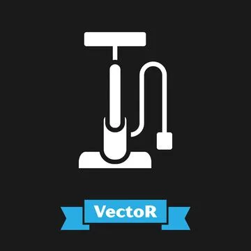 White Bicycle air pump icon isolated on black background.  Vector Illustration