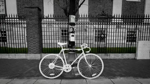 The White bicycle  Stock Photos