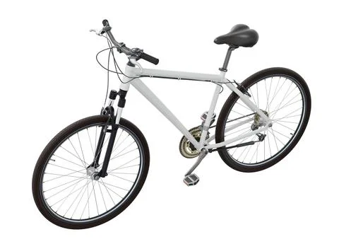 White bicycle, side top view isolated on white background, 3D illustration Stock Illustration