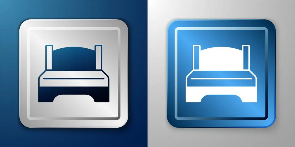White Big bed for two or one person icon isolated on blue and grey background Stock Illustration