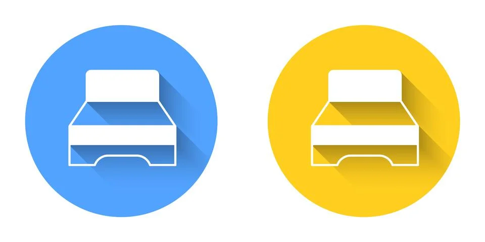 White Big bed for two or one person icon isolated with long shadow background Illustrazione stock