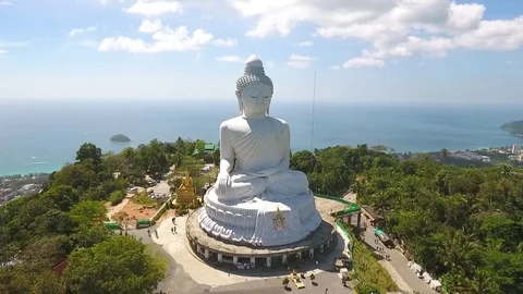 White Big Buddha Statue Close Up Aerial View. Phuket, Thailand Stock Footage 72731409