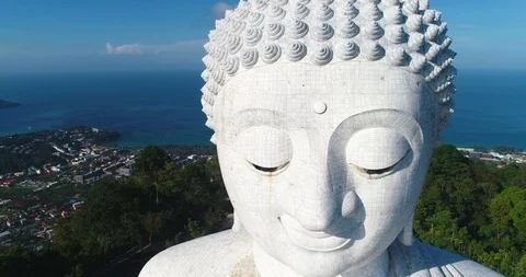 White Big Buddha Statue. Close Up Aerial View. Phuket Stock Footage 100542839