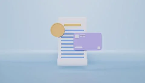 White bill payment receipt with coin and bank card, shopping cashback refund Stock Illustration