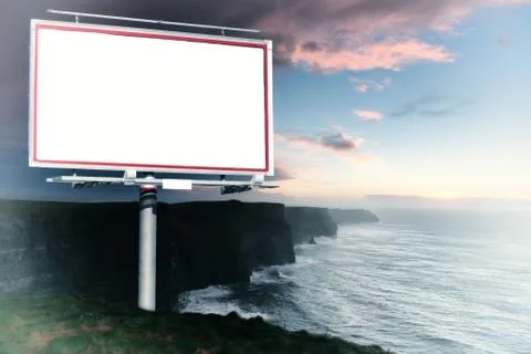 White billboard and cliffs of moher at sunset Stock Illustration