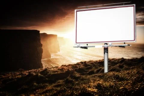 White billboard and cliffs of moher at sunset Stock Illustration