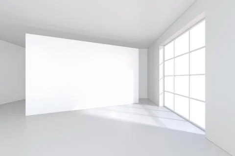 White billboard in an empty office with large windows and beautiful diffused Stock Illustration