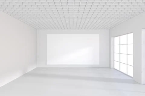 White billboard in an empty office with large windows and beautiful diffused Illustrazione stock