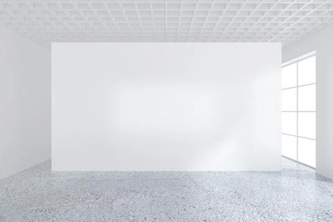 White billboard in an empty office with large windows and beautiful diffused Illustrazione stock