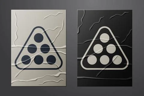 White Billiard balls in a rack triangle icon isolated on crumpled paper Stock Illustration