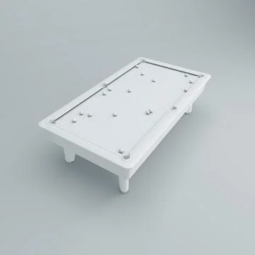White Billiard Table with balls on a Gray Studio Background. 3D render. Illustrazione stock