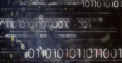 White binary code against black bokeh 스톡 일러스트