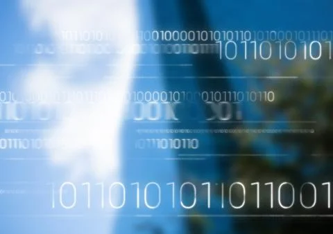 White binary code against blurry building Stockillustratie