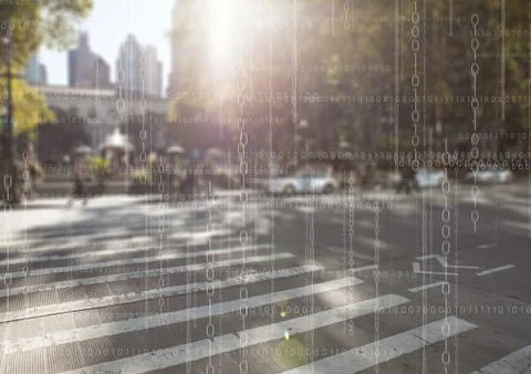 White binary code against blurry street with flare イラスト素材