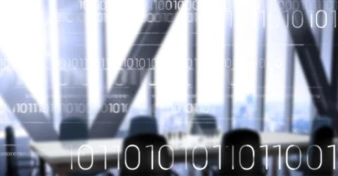 White binary code against blurry meeting room イラスト素材
