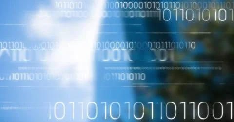 White binary code against blurry building Stockillustratie