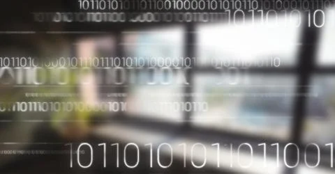 White binary code against blurry window Stock Illustration