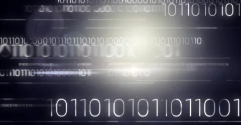 White binary code against dark background and flare Stock Illustration