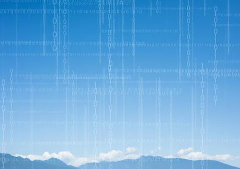 White binary code against mountain tops Illustrazione stock