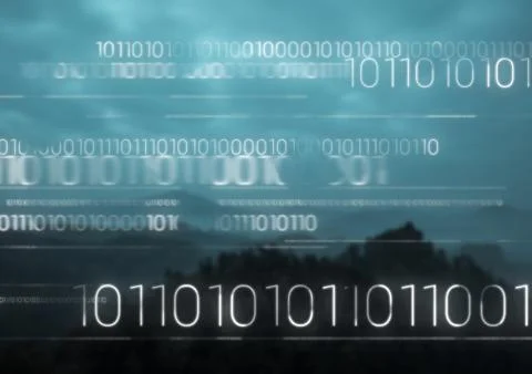 White binary code against mountains at night Stockillustratie