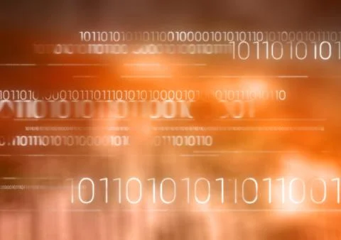 White binary code against orange bokeh Stock Illustration