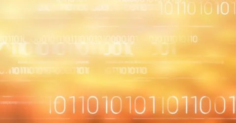 White binary code against orange bokeh Stock Illustration