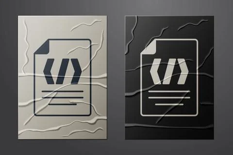 White Binary code icon isolated on crumpled paper background. Paper art style Stock Illustration