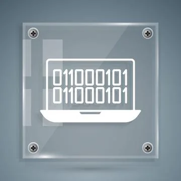 White Binary code icon isolated on grey background. Square glass panels. Vector Stock Illustration