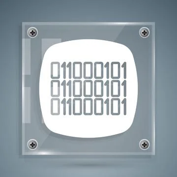 White Binary code icon isolated on grey background. Square glass panels. Vect 库存插图