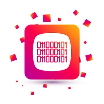 White Binary code icon isolated on white background. Square color button. Vec Stock Illustration