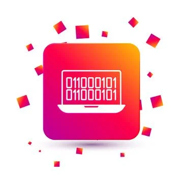 White Binary code icon isolated on white background. Square color button. Vector Stock Illustration