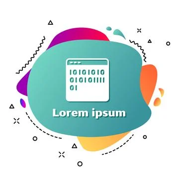 White Binary code icon isolated on white background. Abstract banner with liquid Stock Illustration