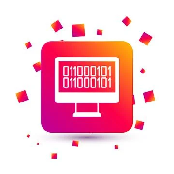 White Binary code icon isolated on white background. Square color button. Vector Stock Illustration