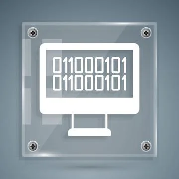 White Binary code icon isolated on grey background. Square glass panels. Vect イラスト素材