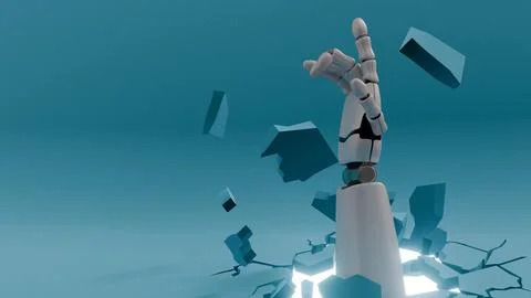 A White Bionic Arm Emerging from a Shattered Surface イラスト素材