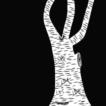 White birch tree on black background Stock Illustration