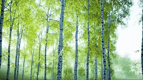 White birch trees in the forest in summer Stock Illustration