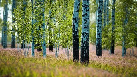 White birch trees in the forest in summer Stock Illustration
