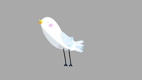 White bird cartoon animation character isolated non stop singing Stock Footage 319007778