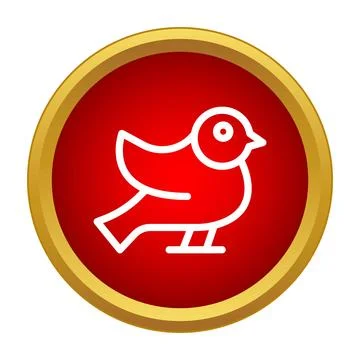 White bird line art simple icon on red button 스톡 일러스트