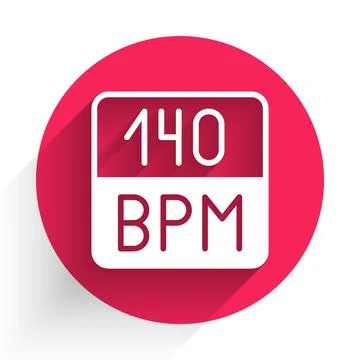 White Bitrate icon isolated with long shadow. Music speed. Sound quality. Red 스톡 일러스트