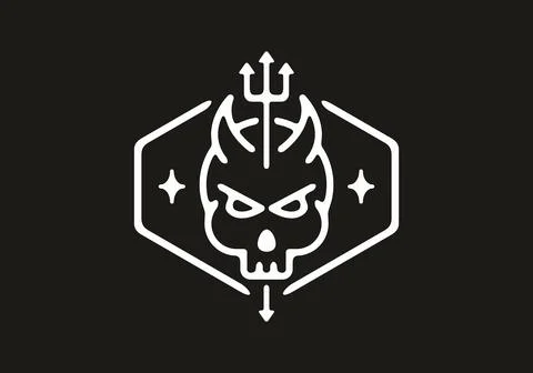 White on black color of devil skeleton head line art illustration Illustrazione stock