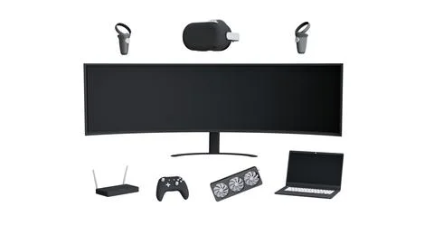 White Black Computer Realistic Devices Set. Isolated on white background. Stock Illustration