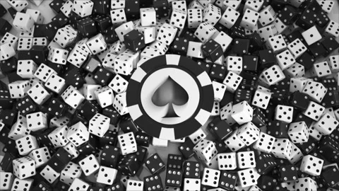 White Black Dices Falling with spade chip Stock Footage 231325838