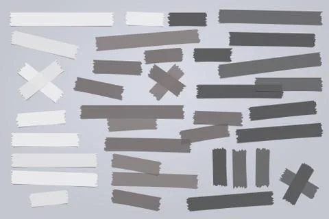 White, black different size adhesive, sticky, masking, duct tape, paper pieces Stock Illustration